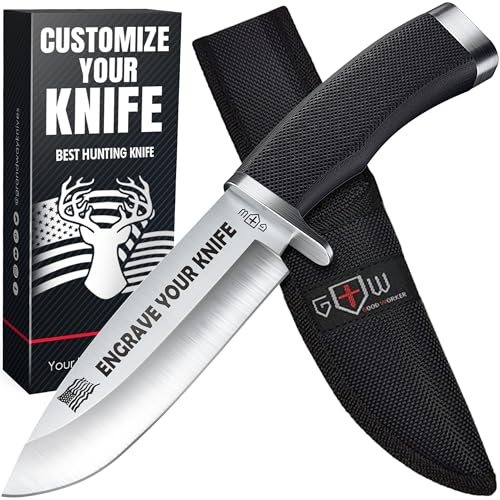Grand Way Engraved Hunting Knife with Sheath — Satin