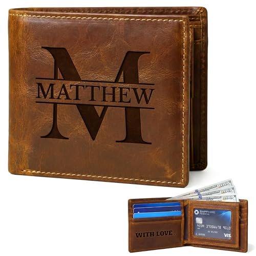Grand Way Engraved Leather Bifold Wallet — Brown Leather