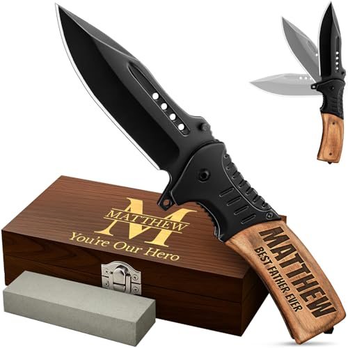 Grand Way Engraved Spring Assisted Pocket Knife — Wood