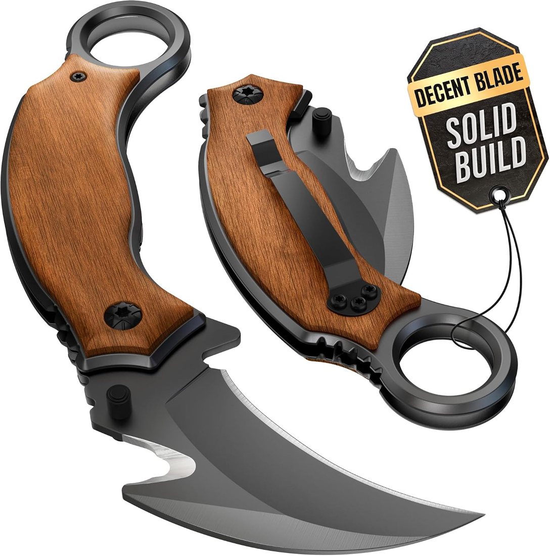 Grand Way Folding Karambit with Wood Handle