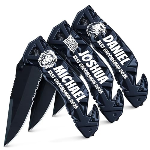 Grand Way Groomsmen All-Black Serrated Knife Set — Set of 3