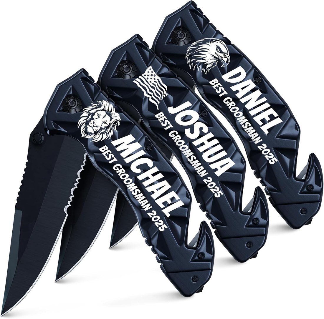 Grand Way Groomsmen All-Black Serrated Knife Set