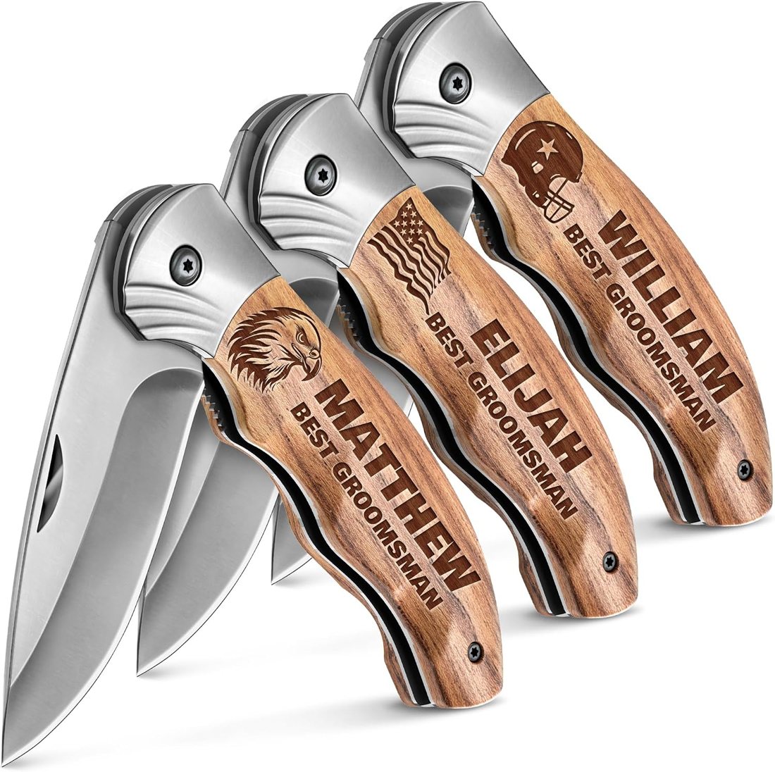 Grand Way Groomsmen Wood Liner Lock Knife Set