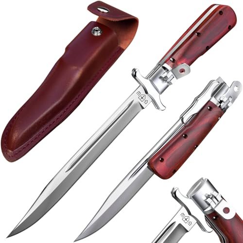 Grand Way Retro Long Folding Knife with Leather Sheath — Wood / Leather