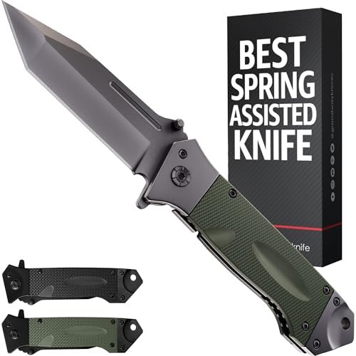Grand Way Tanto Spring Assisted Heavy Duty Knife — Olive