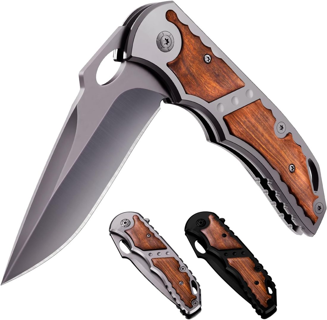 Grand Way Wood Inlay Drop Point Pocket Knife
